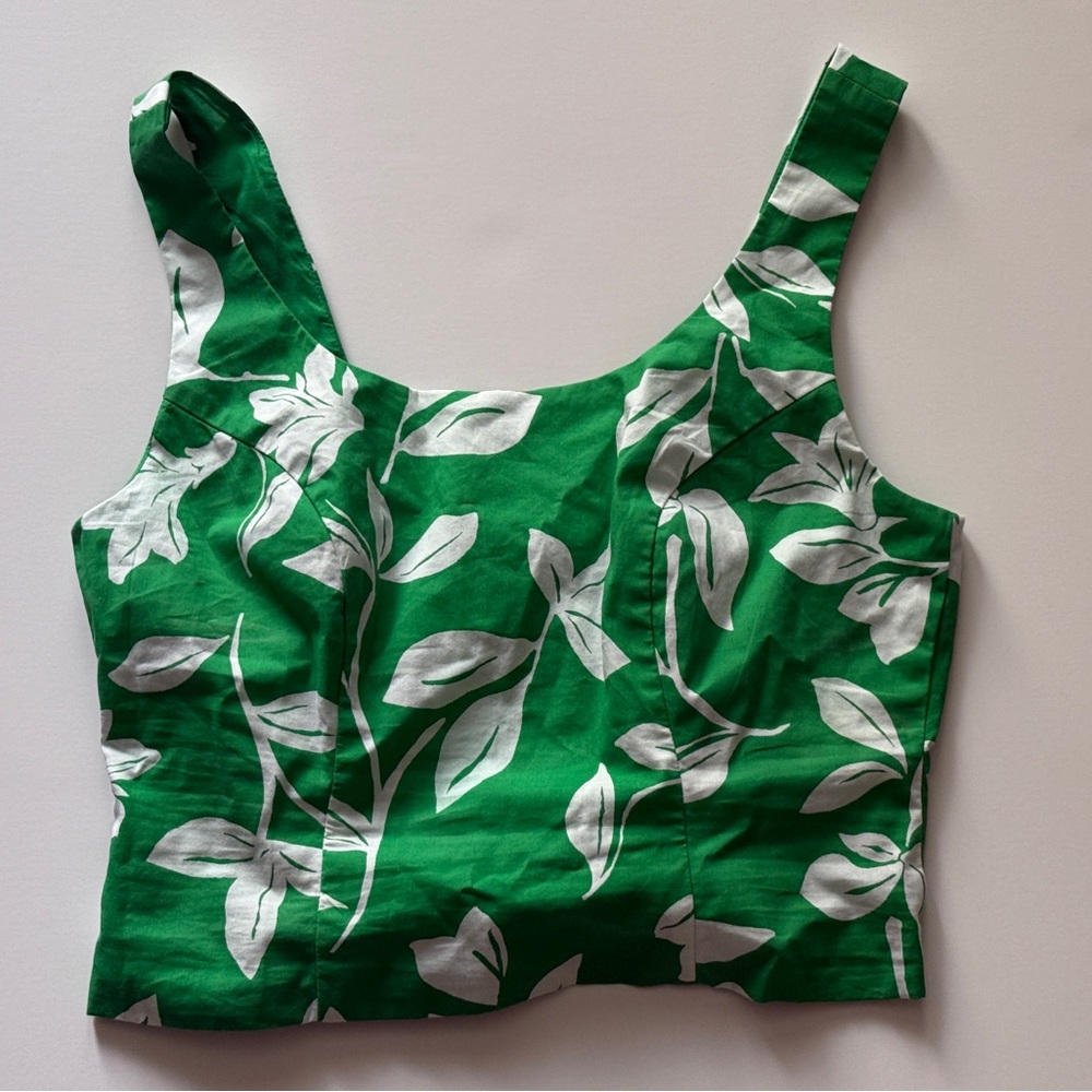 J. Crew Factory Green and White Crop Tank Top